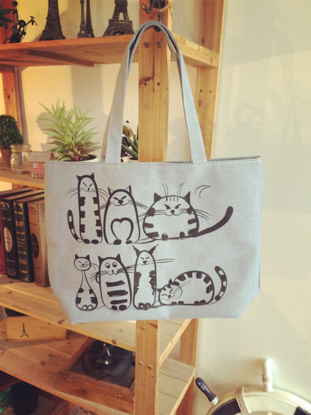 Cartoon Cats Printed Tote Bag