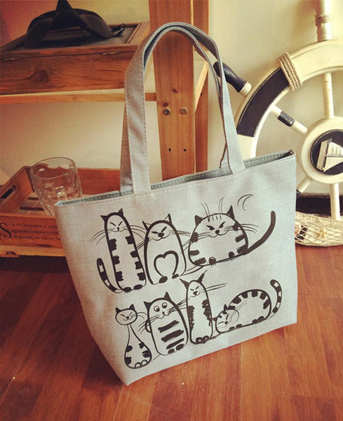 Cartoon Cats Printed Tote Bag