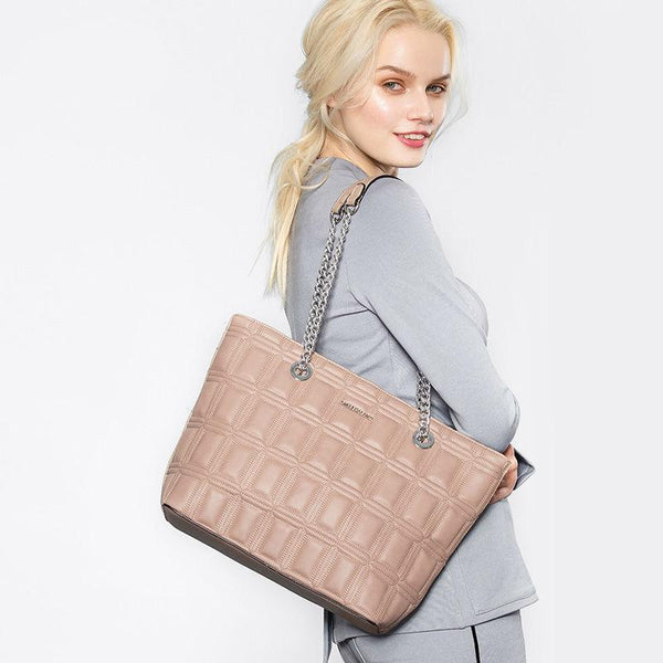 Geometric Soft Leather Tote Bag